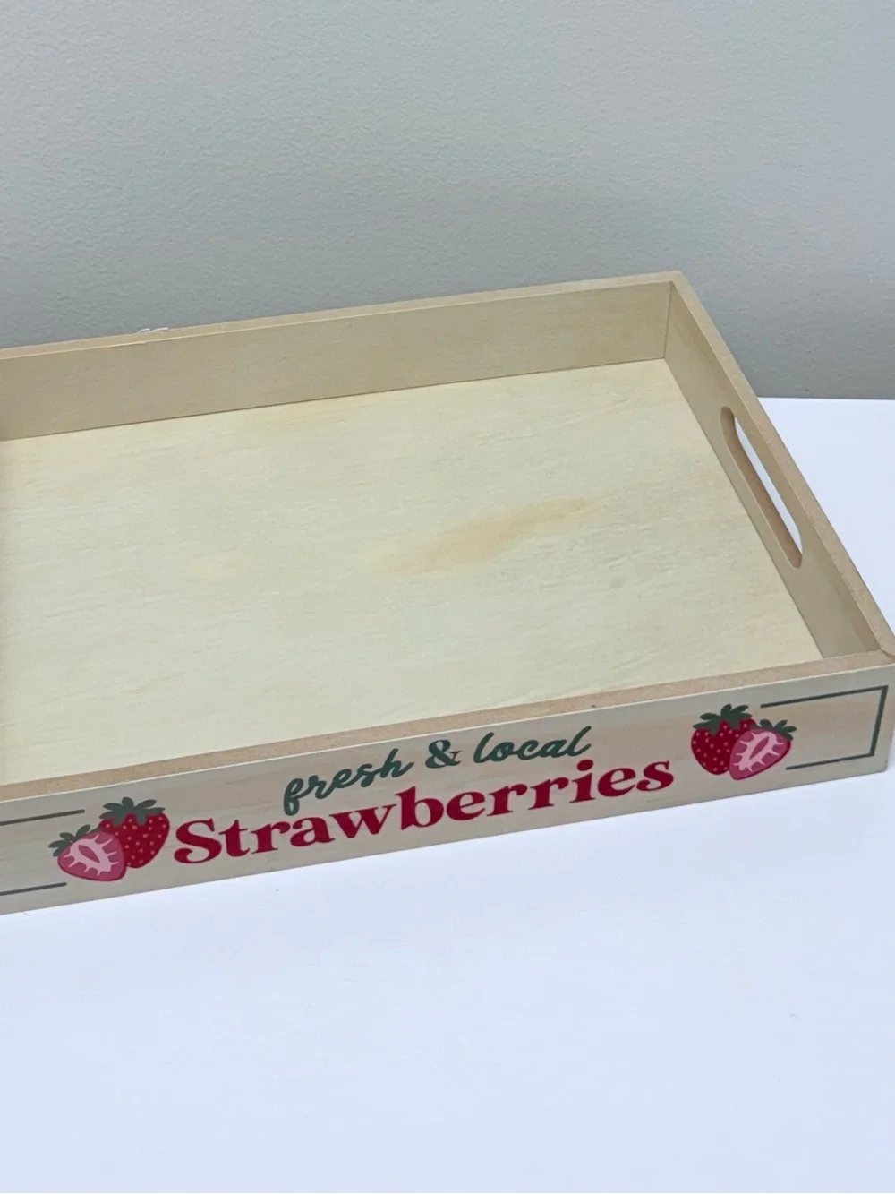 Wooden Serving Tray with “Fresh & Local Strawberries